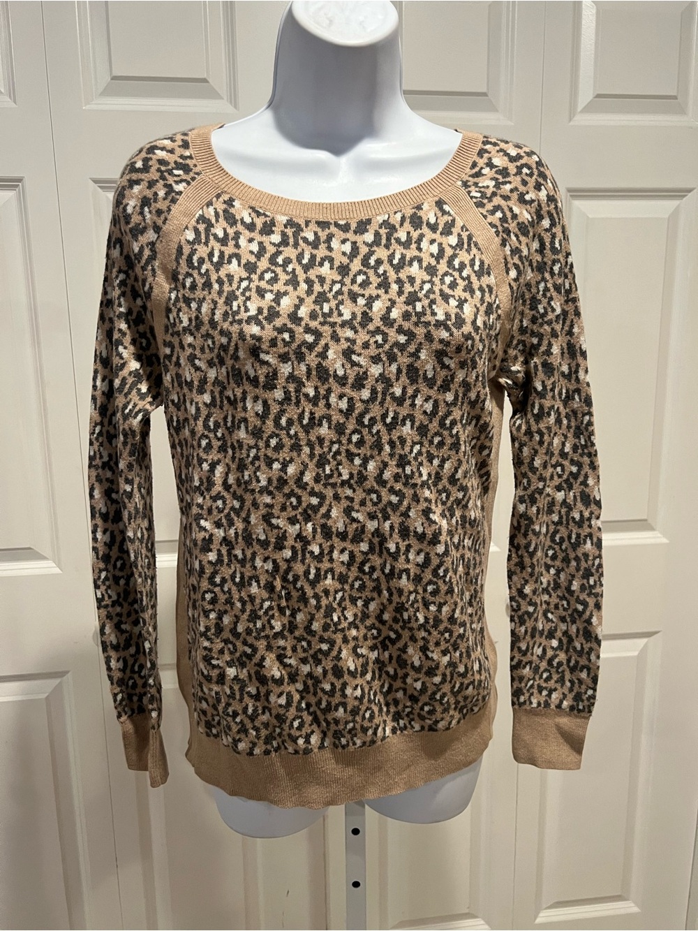 1 Loft Leopard Print Lightweight Sweater — Tan and Black